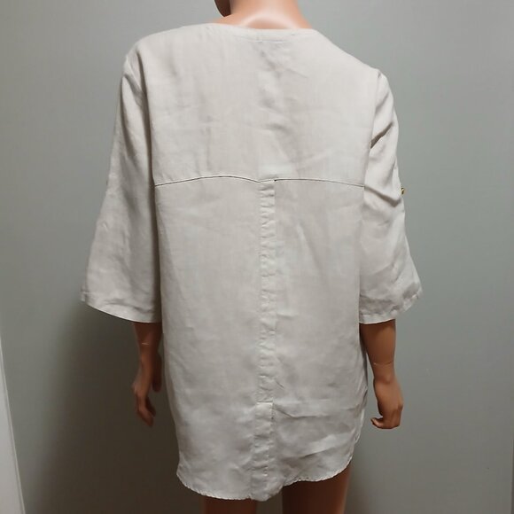 Ellen Tracy Pure Linen Top 3/4 Sleeves Size Large Tan Color - Picture 5 of 16